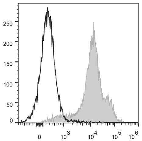C57BL/6 murine splenocytes are stained with Anti-Mouse/Human CD44 Monoclonal Antibody(PerCP/Cyanine5.5 Conjugated)[Used at 0.2 μg/10<sup>6</sup> cells dilution](filled gray histogram). Unstained splenocytes (empty black histogram) are used as control.